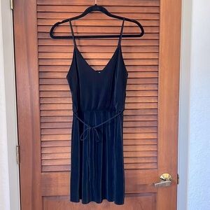 Everly Short Black Pleated Dress Adjustable Straps Tie Waist